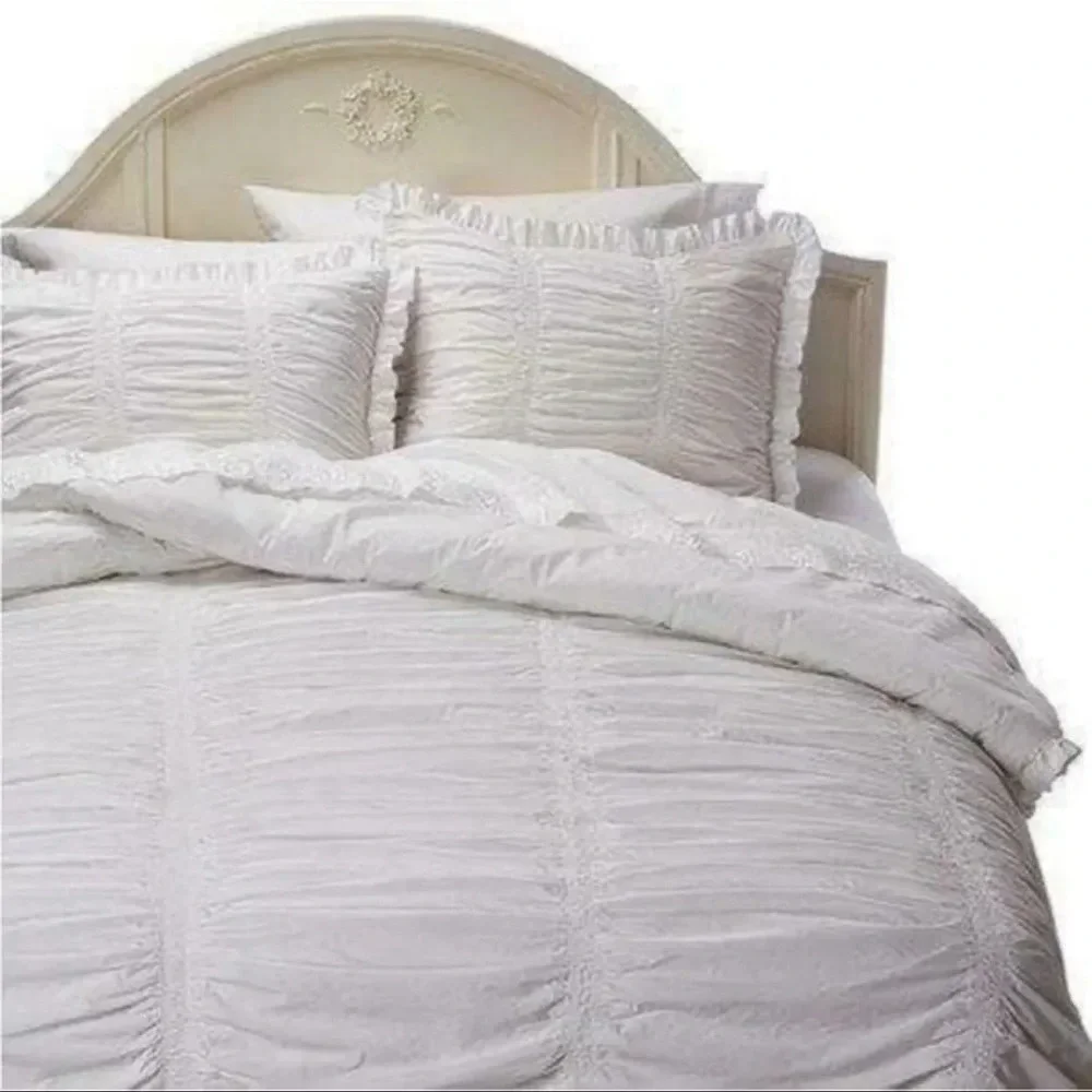 Simply Shabby Chic TWIN Solid White Ruched Smocked Duvet Cover Rachel Ashwell